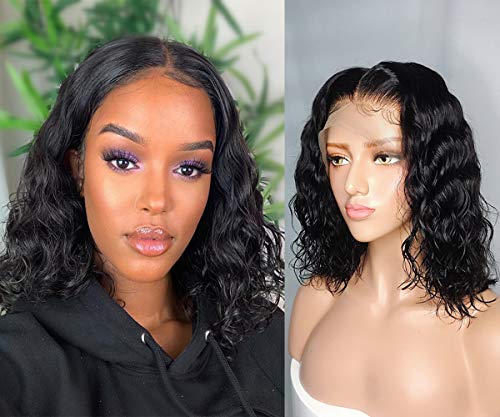 13x6 Lace Front Wigs Human Hair Wigs Wet and Wavy Baby Hair Pre Plucked Glueless Lace Wigs Short Bob Wigs For Black Women (16 inch with 150% density)