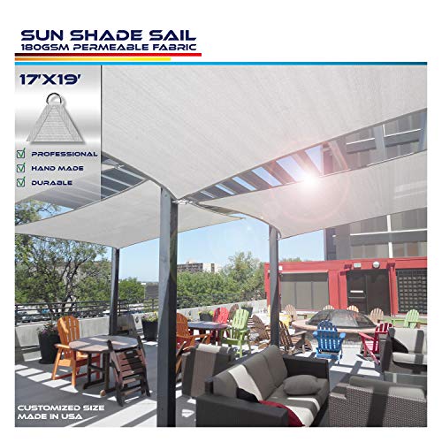 Windscreen4less 17' x 19' Sun Shade Sail Rectangle Canopy in Light Grey with Commercial Grade Customized Size