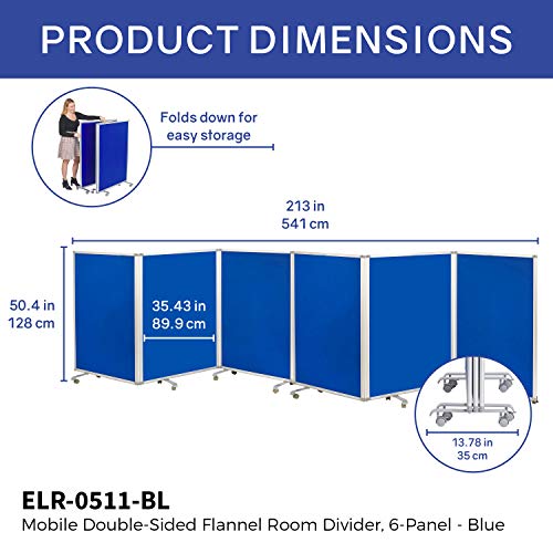 ECR4Kids Mobile Flannel Felt Room Divider and Partition, Double-Sided, Rolling Caster Wheels, Lesson Board, Mobile Wall for Classrooms and Offices, Collapses for Easy Storage, 6-Panel