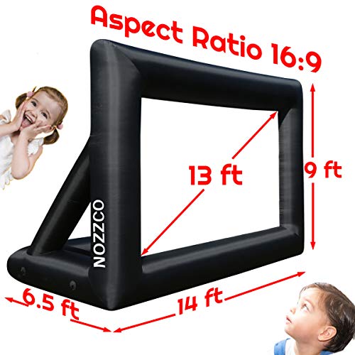 Outdoor Movie Screen – 16 FT Inflatable Projector Screen – Family Screen Tent + Printable Party Theme Movie Ticker Templates – Lightweight & Easy to Inflate – Family Pool Canvas Tent by Nozzco