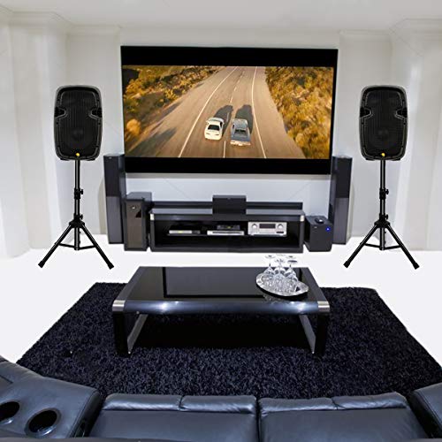 La fete Dual 2-Way 10'' 1600 Watt Powered PA Speaker System, Portable DJ Speaker with Active + Passive Speakers, 2 Speaker Stands, Microphone, Bluetooth, USB/SD Card, FM Radio, Remote Control