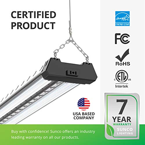 Sunco Lighting 10 Pack Industrial LED Shop Light, 4 FT, Linkable Integrated Fixture, 40W=260W, 5000K Daylight, 4000 LM, Surface + Suspension Mount, Pull Chain, Utility Light, Garage- Energy Star