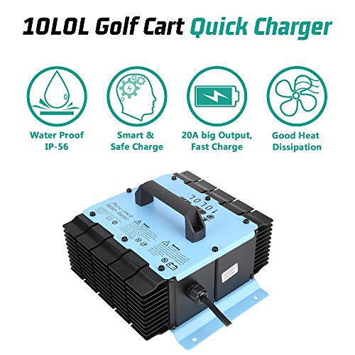 10L0L 20 AMP Golf Cart Battery Charger for 48 Volt Club Car DS & Precedent with Connector, Fast Charging for Three Different Battery Types Golf Cart