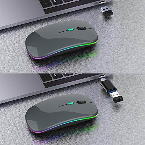LED Bluetooth Mouse,Bluetooth Mouse for ipad/ipad Pro,Wireless Mouse for MacBook Pro/MacBook Air/Pc/Laptop(BT+2.4 (Gray))