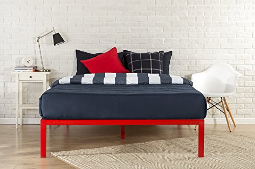 Zinus Mia Modern Studio 14 Inch Platform 1500 Metal Bed Frame / Mattress Foundation / No Box Spring Needed / Wooden Slat Support / Good Design Award Winner / Red, Queen