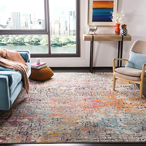 Safavieh Madison Collection MAD460A Modern Contemporary Abstract Area Rug, 9' x 12', Grey/Pink