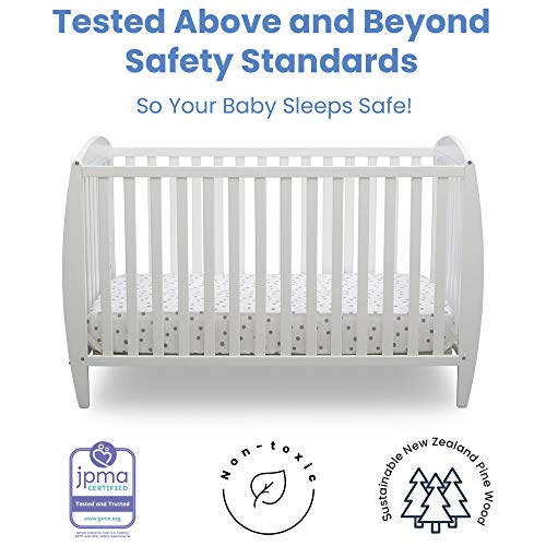 Delta Children Archer 4-in-1 Convertible Baby Crib & Twinkle Stars Waterproof Fiber Core Crib and Toddler Mattress, Bianca White