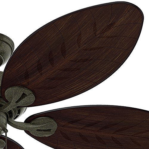 Hunter Fan Company Bayview 54-Inch ETL Damp Listed Ceiling Fan with Five White Wicker/White Palm Leaf Plastic Blades