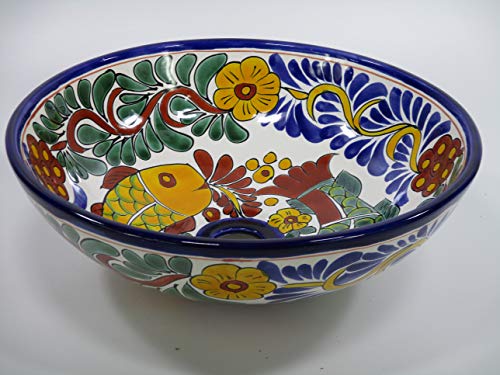 14" round TALAVERA VESSEL SINK Mexican handmade ceramic bathroom basin, folk art