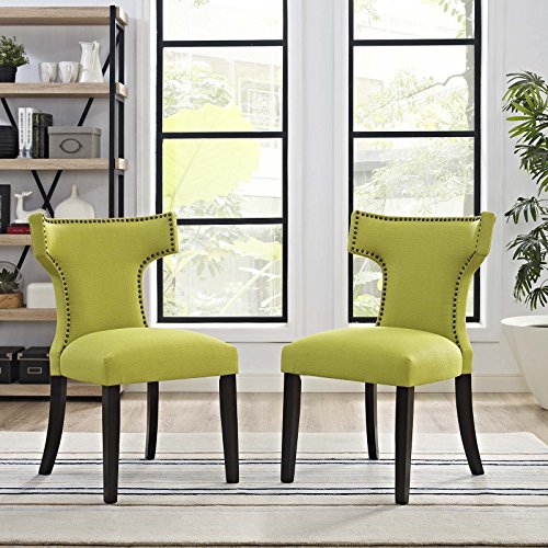 Modway Curve Mid-Century Modern Upholstered Fabric Two Dining Chair Set With Nailhead Trim In Wheatgrass