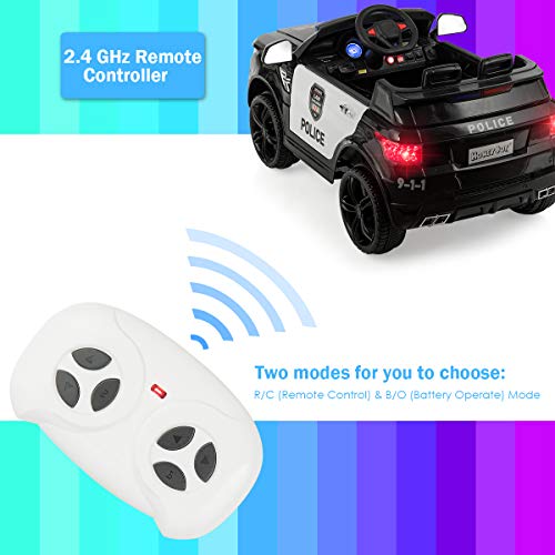 Costzon Kids Ride on Car Electric Police Truck Remote Control Siren, LED Headlights, Microphone Double Open Doors Black