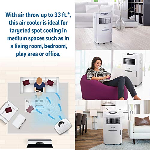 Honeywell 470-659CFM Portable Evaporative Cooler, Fan & Humidifier with Ice Compartment & Remote, CL201AEW, White