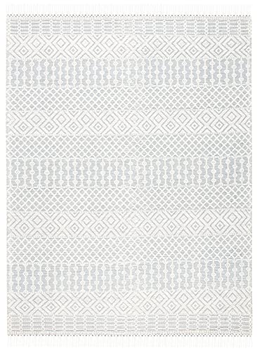 Safavieh Natura Collection NAT852A Handmade Moroccan Boho Fringe Wool Area Rug, 6' x 9', Ivory / Grey