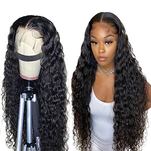 Lace Front Human Hair Water Wave Wigs 13x4 Lace Frontal Deep Curly Wigs 10A Glueless Brazilian Virgin Human Hair Wigs Pre Plucked With Baby Hair For Black Women 150% Density
