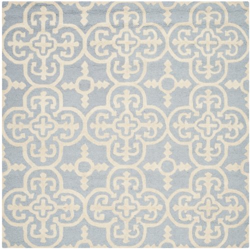 Safavieh Cambridge Collection CAM133A Handmade Moroccan Wool Area Rug, 8' Square, Light Blue/Ivory