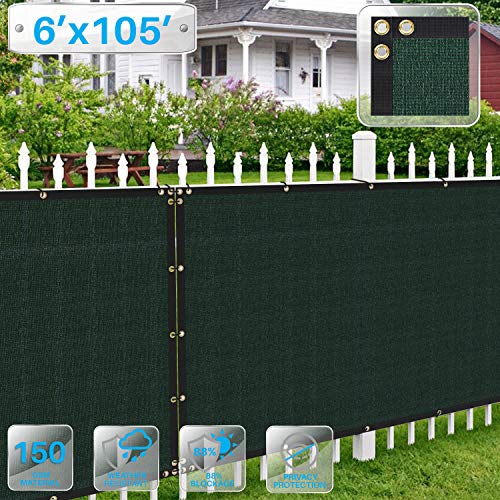 Patio Paradise 6' x 146' Dark Green Fence Privacy Screen, Commercial Outdoor Backyard Shade Windscreen Mesh Fabric with Brass Gromment 88% Blockage- 3 Years Warranty (Customized