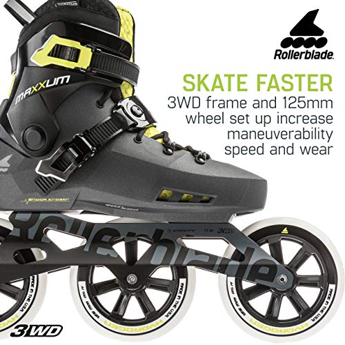 Rollerblade Maxxum Edge 125 3WD Unisex Adult Fitness Inline Skate, Metallic Grey and Lime, Premium Inline Skates, US Size 12.5