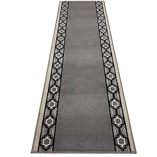 RugStylesOnline Custom Runner Trellis Border Roll Runner 26 Inch Wide x Your Length Size Choice Slip Skid Resistant Rubber Back 2 Color Options (Grey, 30 ft x 26 in)