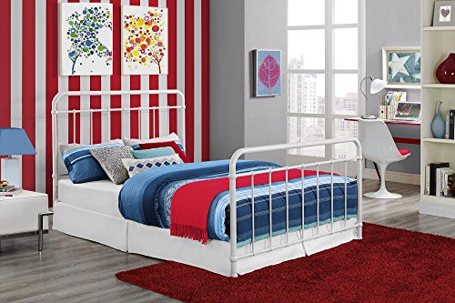 DHP Brooklyn Metal Iron Bed w/ Headboard & Footboard, Adjustable height (7” or 11” clearance for storage)White