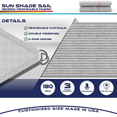 Windscreen4less 14' x 15' Sun Shade Sail Rectangle Canopy in Light Grey with Commercial Grade Customized Size