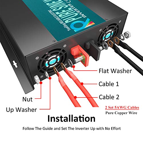 WZRELB Reliable 2000W High Frequency LED Display Power Generator True Pure Sine Wave Solar Power Inverter Off Grid DC to AC 24V 120V Converter(Black)