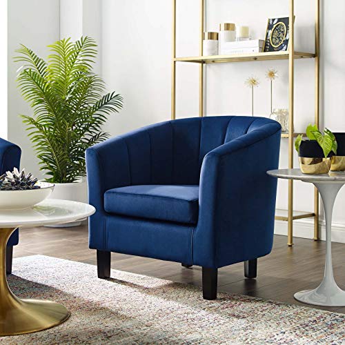 Modway Prospect Channel Tufted Upholstered Velvet Armchair, Navy