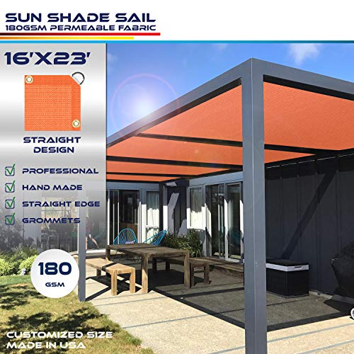 Windscreen4less Straight Edge Sun Shade Sail,Rectangle Outdoor Shade Cloth Pergola Cover UV Block Fabric 180GSM - Custom Size Orange 16' X 23'