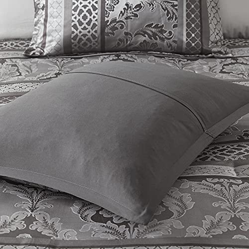 Madison Park Cozy Comforter Set-Luxurious Jaquard Traditional Damask Design All Season Down Alternative Bedding with Matching Shams, Decorative Pillow, California King (104 in x 92 in), Grey 7 Piece