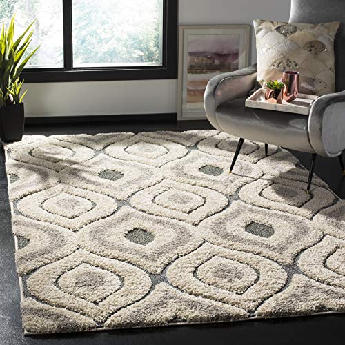 Safavieh Florida Shag Collection SG461-1160 Geometric Ogee Textured Area Rug, 6' x 9', Cream/Light Blue