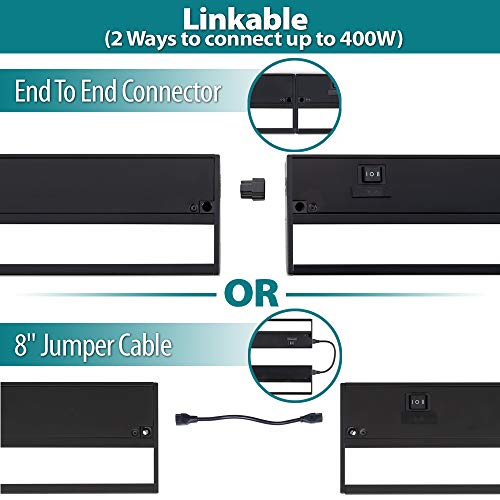 LED Under Cabinet Lighting by NSL - Dimmable Hardwired or Plugged-in installation - 3 Color Temperature Slide Switch - Warm White (2700K), Soft White (3000K), Cool White (4000K) - 40 Inch Black Finish
