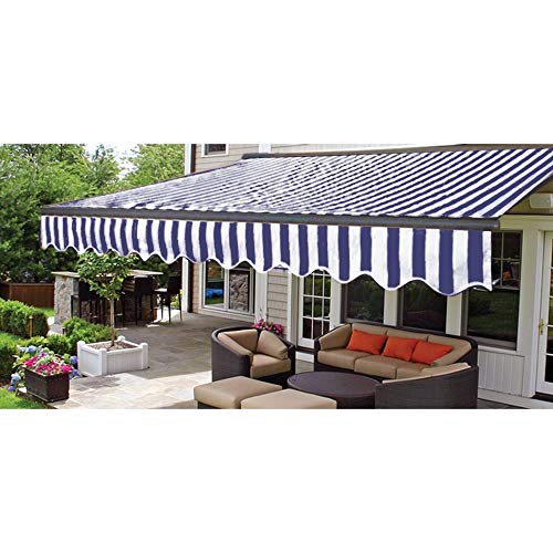 ALEKO Motorized Retractable Half Cassette Patio Awning, 12x10 Ft Powered Exterior Sunshade Canopy – Multi-Striped Yellow