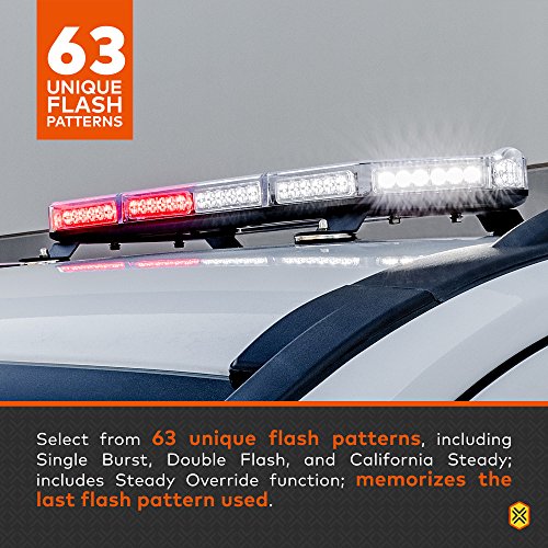 LAMPHUS NanoFlare NFMB80 26" 80W White LED Strobe Mini Light Bar [SAE Class 1] [63 Flash Modes] [12ft Cord] [Magnet or Permanent] Clear Flashing Emergency Warning Light Bar for Truck Vehicles