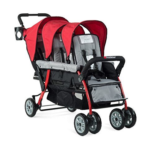 Foundations Triple Sport 3-Seat Folding Tandem Stroller with Canopy, Red