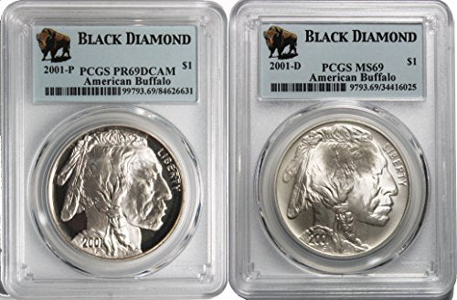 2001 P/D Proof and Uncirculated Silver Buffalo 2 Coin Set PR69/MS69