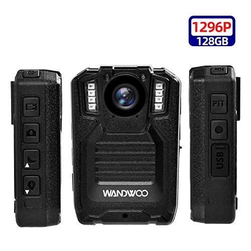 1296P Body Camera for Law Enforcement, Wandwoo Police Camera with 128GB Memory Infrared Night Vision Wide Angle IP66 Waterproof Photo Video Audio Recorder 2inch Display for Law Enforcement