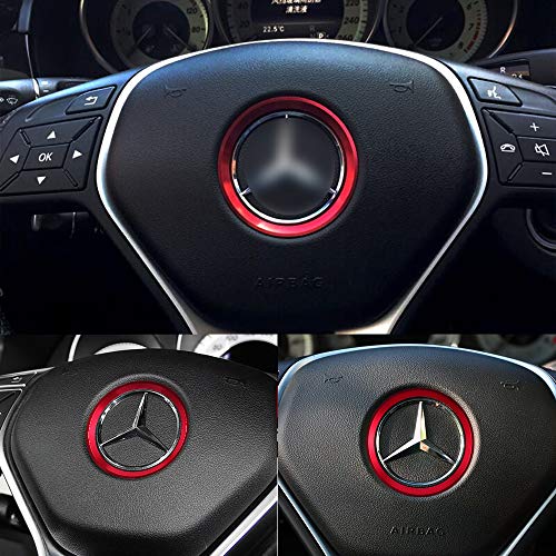 LECART for Mercedes-Benz Steering Wheel Emblem Sticker Car Interior Accessories Steering Wheel Decoration Trims Red Steering Wheel Logo Stickers for Benz B C E GLK CLA GLA Class (Small Size)