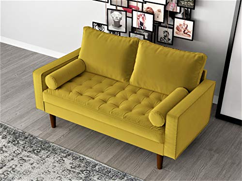 Container Furniture Direct S5459 Mid Century Modern Velvet Upholstered Tufted Living Room Sofa, 69.68" Goldenrod