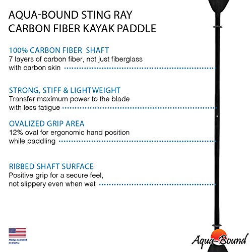 AQUA BOUND Sting Ray Carbon 2-Piece Kayak Paddle, Black CR Blade/Carbon Snap Button Shaft, 250 cm