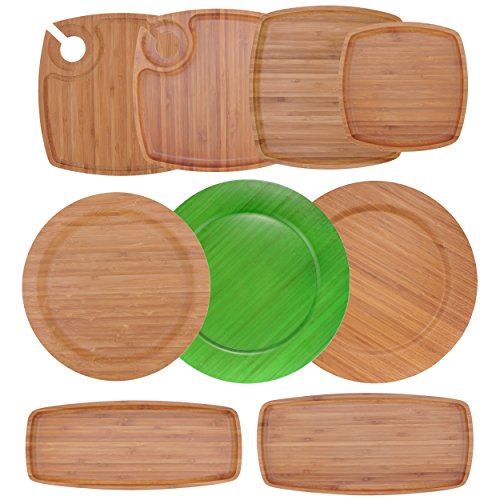 BambooMN 14" x 6" Bamboo Ecoware Reusable Dinnerware Rectangle Plates for Catered Events, Holidays, or Home Use Supplies, 10 Pcs