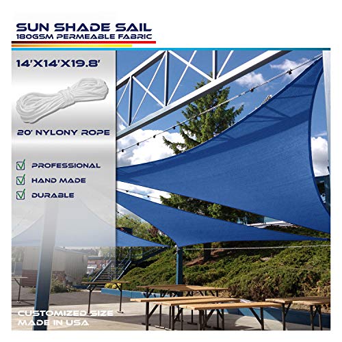 Windscreen4less 14' x 14' x 19.8' Sun Shade Sail Triangle Canopy in Ice Blue with Commercial Grade Customized Size