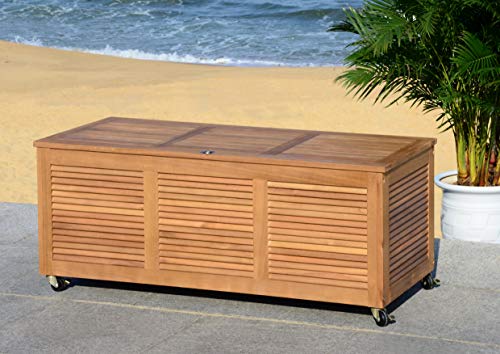 Safavieh PAT7038A Outdoor Collection Elina Teak 47.2" Cushion Deck Box, Natural