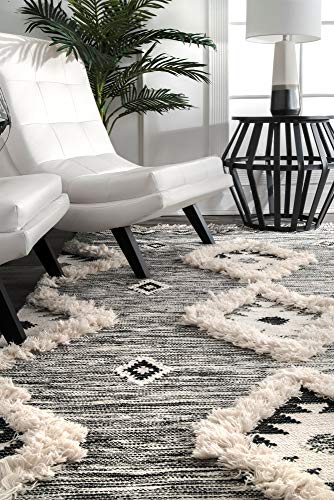 nuLOOM Moroccan Shag Fringe Wool Rug, 6' x 9', Grey