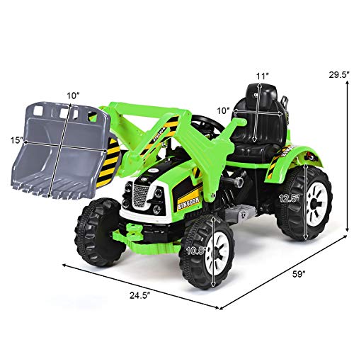 Costzon 12V Battery Powered Kids Ride On Excavator, Electric Truck with High/Low Speed, Moving Forward/Backward, Front Loader Digger (Green)