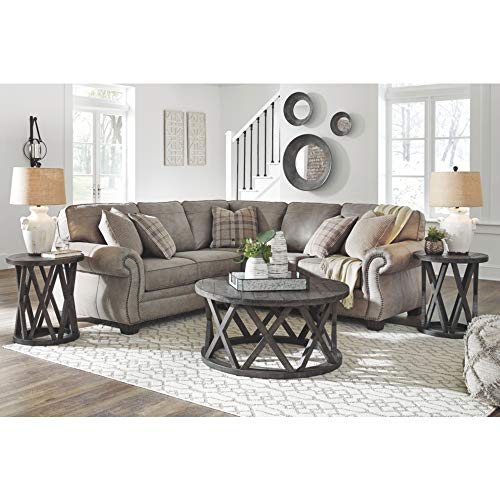 Signature Design by Ashley Sharzane Rustic Round Solid Wood Pine Coffee Table, Weathered Gray Finish