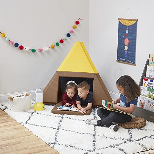 ECR4Kids Tent Canoe and Tumbler Too - Unique Transforming Activity Play Mat for Toddlers and Kids, Chocolate/Yellow