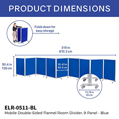 ECR4Kids Mobile Flannel Felt Room Divider and Partition, Double-Sided, Rolling Caster Wheels, Lesson Board, Mobile Wall for Classrooms and Offices, Collapses for Easy Storage, 9-Panel