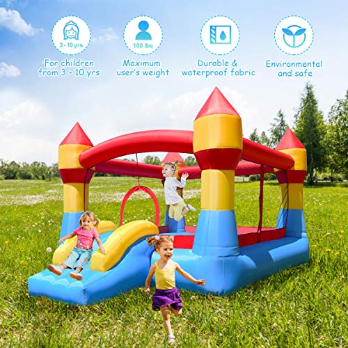 Costzon Inflatable Bounce House Castle Jumper Slide Mesh Walls Kids Party Jump Bouncer House with Net Carry Bag Without Blower