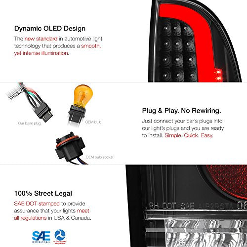 [CREE LED Reverse Bulbs] VIPMOTOZ Neon Tube LED Tail Light Lamp Assembly For 2005-2015 Toyota Tacoma - Matte Black Housing, Driver and Passenger Side