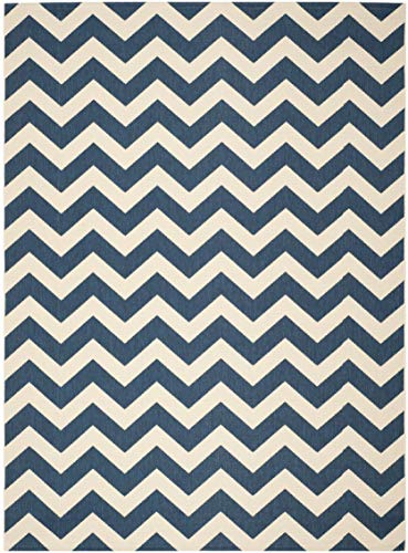 Safavieh Courtyard Collection CY6244 Chevron Indoor/ Outdoor Non-Shedding Stain Resistant Patio Backyard Area Rug, 8' x 11', Navy / Beige