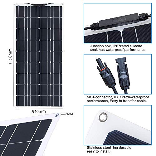 Solar Panel 120W 18V 12V Bendable Flexible Solar Charger SunPower Thin Solar Module with MC4 for RV, Boat,Truck Car, Irregular Surface Portable Power Bank Kit with 10A Solar Charger Controller